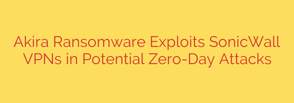 Akira Ransomware Exploits SonicWall VPNs in Potential Zero-Day Attacks