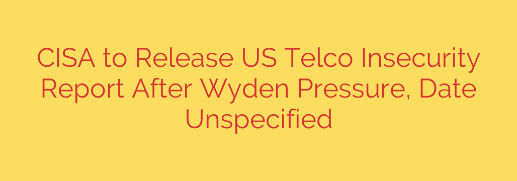 CISA to Release US Telco Insecurity Report After Wyden Pressure, Date Unspecified