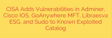 CISA Adds Vulnerabilities in Adminer, Cisco IOS, GoAnywhere MFT, Libraesva ESG, and Sudo to Known Exploited Catalog