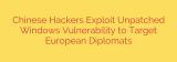 Chinese Hackers Exploit Unpatched Windows Vulnerability to Target European Diplomats